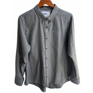 Peau De Loup Sz 14 Long Slv Button Front Shirt Gray Inner Pocket Cotton Unisex